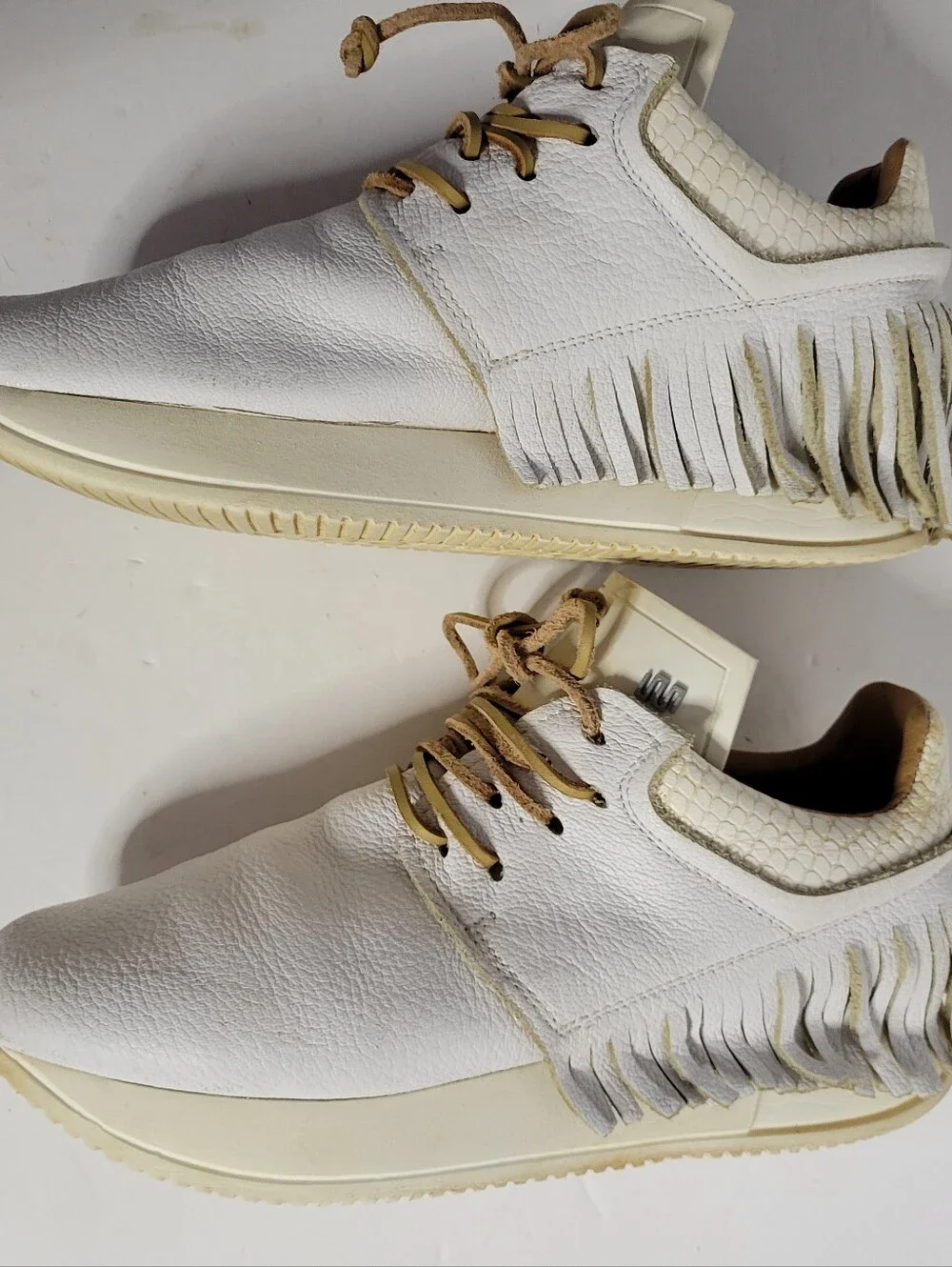 Esseutesse Italian Handmade White Leather Fringe Sneakers Boho Shoes38/7.5-8